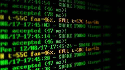 Mining Cryptocurrency process program on display PC. Using Software. Share Found Stock Footage 83466543