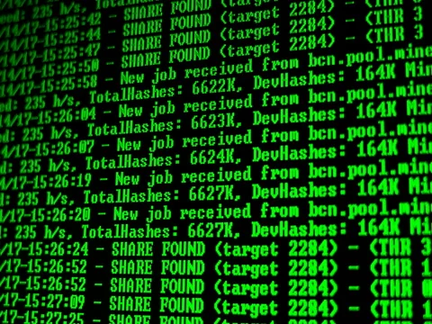 Mining Cryptocurrency process program on display PC. Using Software. Share Found Stock Footage 83468942