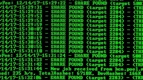Mining Cryptocurrency process program on display PC. Using Software. Share Found Video stock 83469361