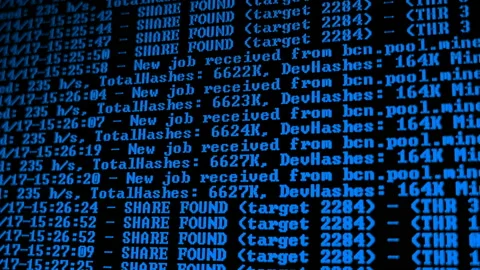 Mining Cryptocurrency process program on display PC. Using Software. Share Found Stock Footage 86782414