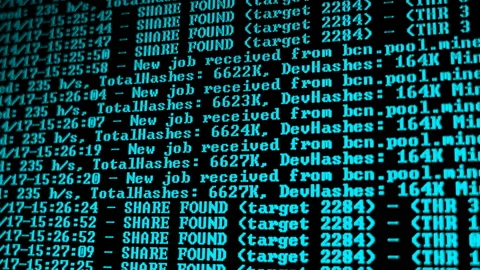 Mining Cryptocurrency process program on display PC. Using Software. Share Found Video stock 86785565