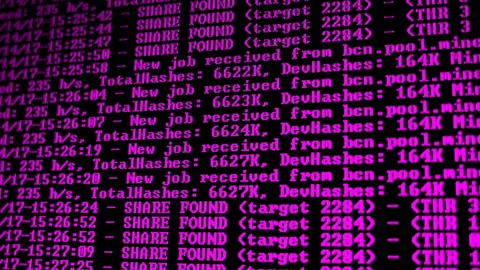 Mining Cryptocurrency process program on display PC. Using Software. Share Found Stock Footage 86788051