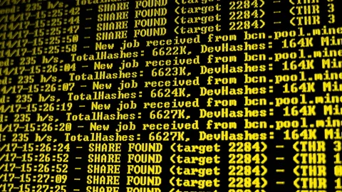 Mining Cryptocurrency process program on display PC. Using Software. Share Found Stock Footage 86793628