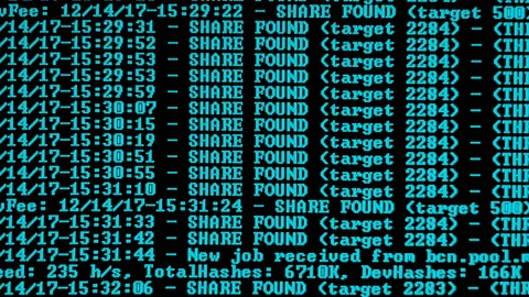Mining Cryptocurrency process program on display PC. Using Software. Share Found Video stock 86798841