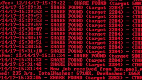 Mining Cryptocurrency process program on display PC. Using Software. Share Found Stock Footage 86806771