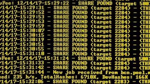 Mining Cryptocurrency process program on display PC. Using Software. Share Found Stock Footage 86810028