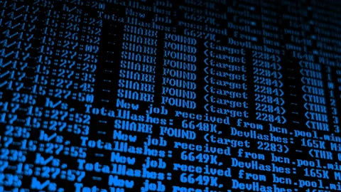 Mining Cryptocurrency process program on display PC. Using Software. Share Found Stock Footage 86821444