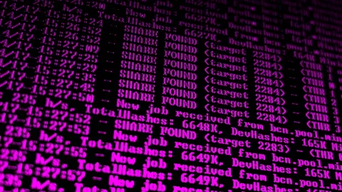 Mining Cryptocurrency process program on display PC. Using Software. Share Found Stock Footage 86830555