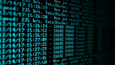 Mining Cryptocurrency process program on display PC. Using Software. Share Found Stock Footage 86837569