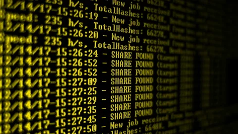 Mining Cryptocurrency process program on display PC. Using Software. Share Found Stock Footage 86841927