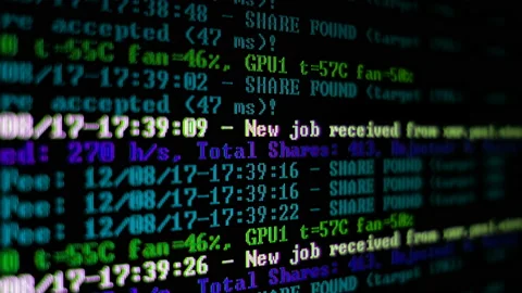 Mining Cryptocurrency process program on display PC. Using Software. Share Found Stock Footage 86845446