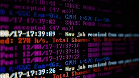 Mining Cryptocurrency process program on display PC. Using Software. Share Found Stock Footage 86846845