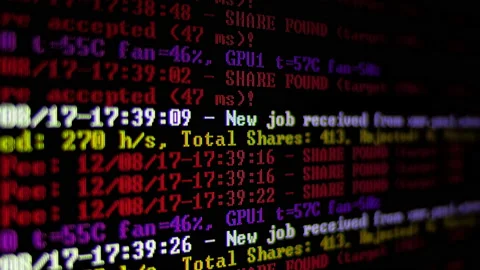 Mining Cryptocurrency process program on display PC. Using Software. Share Found Stock Footage 86848747