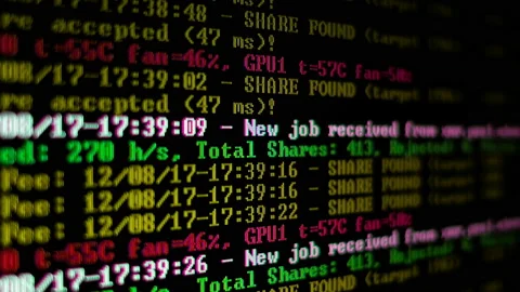 Mining Cryptocurrency process program on display PC. Using Software. Share Found Stock Footage 86850480