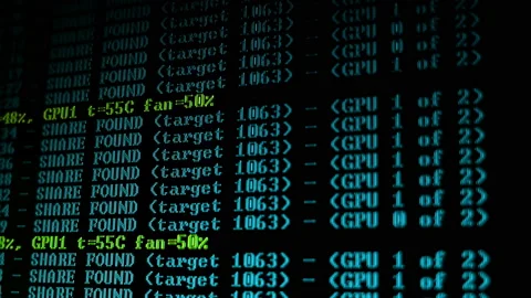 Mining Cryptocurrency process program on display PC. Using Software. Share Found Stock Footage 86853932