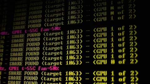 Mining Cryptocurrency process program on display PC. Using Software. Share Found Stock Footage 86858786