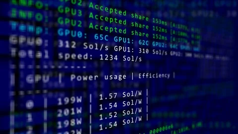 Mining cryptocurrency process program on display PC  using code software acce Stock Footage 102475352