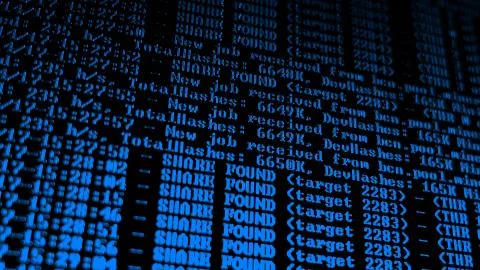 Mining Cryptocurrency process program on display PC. Using Software. Share Found Stock Photos