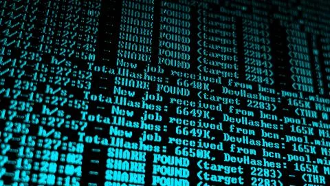 Mining Cryptocurrency process program on display PC. Using Software. Share Found Stock Photos