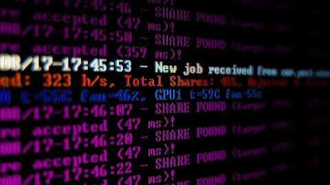 Mining Cryptocurrency process program on display PC. Using Software. Share Found 写真素材