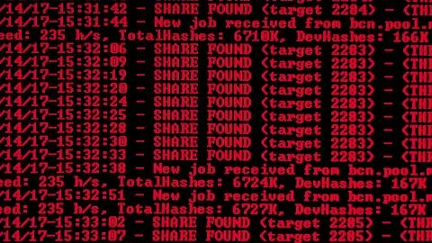Mining Cryptocurrency process program on display PC. Using Software. Share Found Stock Photos