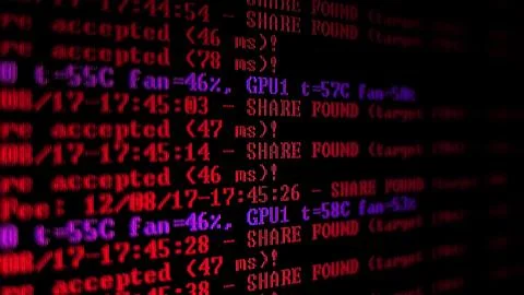 Mining Cryptocurrency process program on display PC. Using Software. Share Found 写真素材