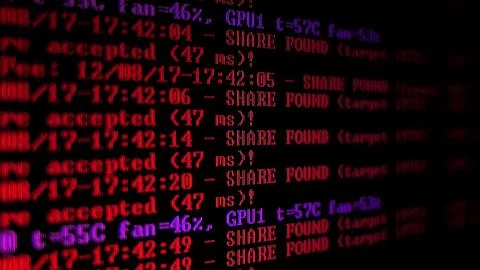 Mining Cryptocurrency process program on display PC. Using Software. Share Found 写真素材