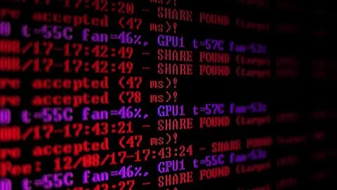 Mining Cryptocurrency process program on display PC. Using Software. Share Found 写真素材