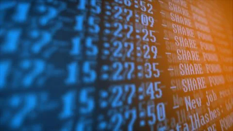 Mining Cryptocurrency process program on display PC. Using Software. Share Found Foto stock