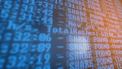 Mining Cryptocurrency process program on display PC. Using Software. Share Found Stock Photos