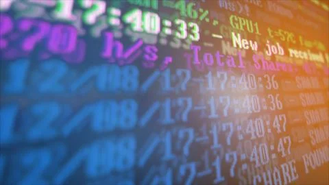 Mining Cryptocurrency process program on display PC. Using Software. Share Found Foto stock