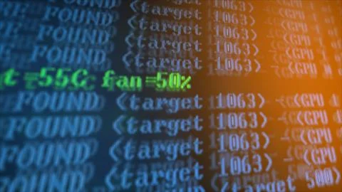 Mining Cryptocurrency process program on display PC. Using Software. Share Found Foto stock