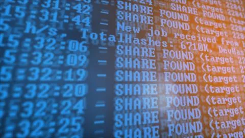 Mining Cryptocurrency process program on display PC. Using Software. Share Found Stock Photos