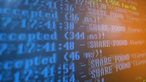 Mining Cryptocurrency process program on display PC. Using Software. Share Found 写真素材