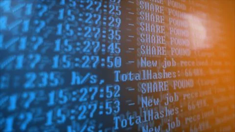 Mining Cryptocurrency process program on display PC. Using Software. Share Found 写真素材