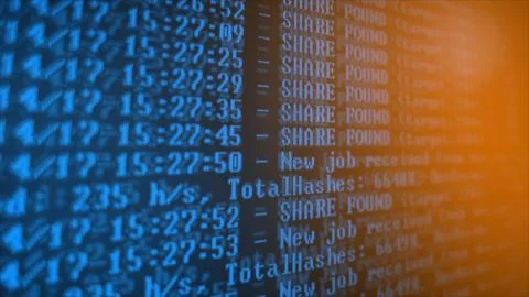 Mining Cryptocurrency process program on display PC. Using Software. Share Found Stock Photos