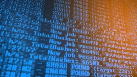 Mining Cryptocurrency process program on display PC. Using Software. Share Found 写真素材