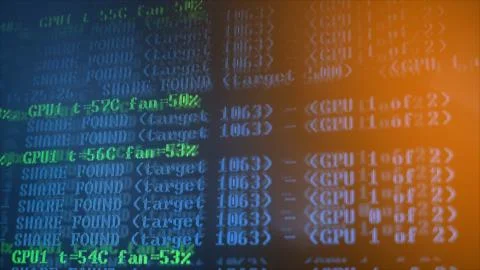 Mining Cryptocurrency process program on display PC. Using Software. Share Found Stock Photos