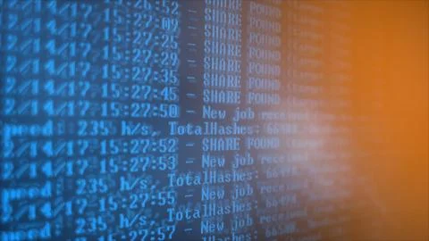 Mining Cryptocurrency process program on display PC. Using Software. Share Found Stock Photos