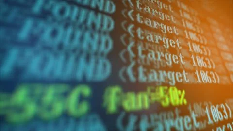 Mining Cryptocurrency process program on display PC. Using Software. Share Found Foto stock