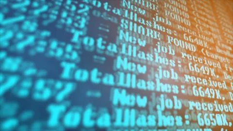 Mining Cryptocurrency process program on display PC. Using Software. Share Found Foto stock