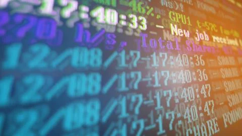 Mining Cryptocurrency process program on display PC. Using Software. Share Found Stock Photos