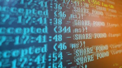 Mining Cryptocurrency process program on display PC. Using Software. Share Found Stock Photos