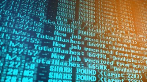 Mining Cryptocurrency process program on display PC. Using Software. Share Found 写真素材