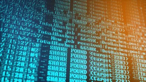 Mining Cryptocurrency process program on display PC. Using Software. Share Found Foto stock