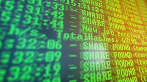 Mining Cryptocurrency process program on display PC. Using Software. Share Found Stock Photos