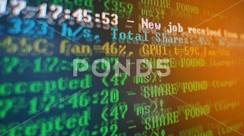 Mining Cryptocurrency process program on display PC. Using Software. Share Found Stock Photos