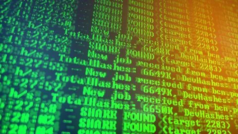 Mining Cryptocurrency process program on display PC. Using Software. Share Found Stock Photos