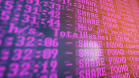 Mining Cryptocurrency process program on display PC. Using Software. Share Found 스톡 사진