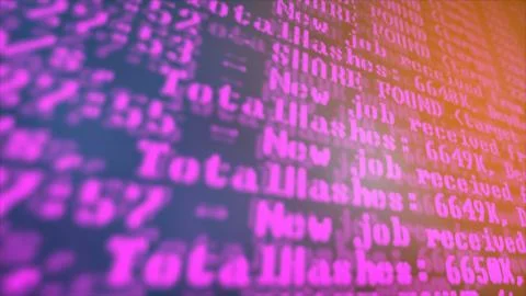 Mining Cryptocurrency process program on display PC. Using Software. Share Found Foto stock